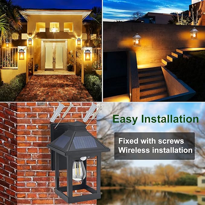 CYHKEE 2 Pack Solar Wall Lanterns Outdoor with 3 Modes, Dusk to Dawn Motion Sensor LED Sconce Lights IP65 Waterproof, Exterior Front Porch Security Lamps Wall Mount Patio Fence Garage Decorative