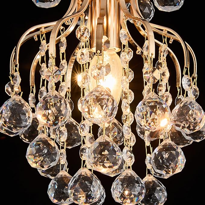 Surpars House Elegant Mini Chandelier Crystal Pendant Light,Clear(Flush Mount Type)