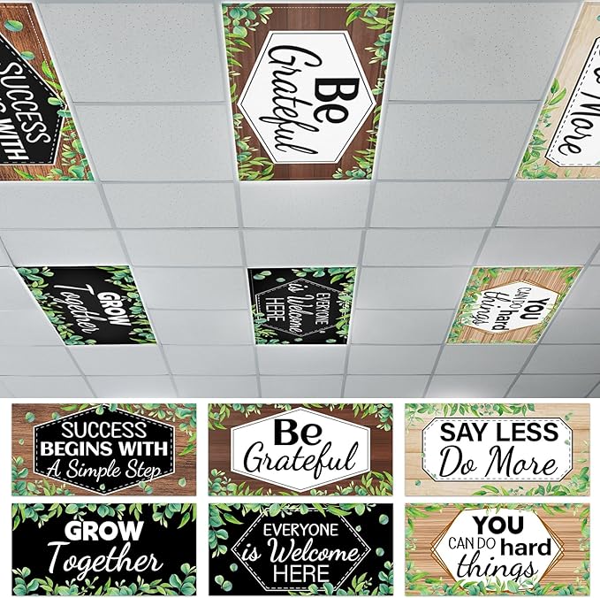 6 Pcs Fluorescent Light Covers with 60 Magnets Decorative for Classroom Ceiling Lights 4 x 2 Feet Magnetic Light Cover Filter Easy Install for Office Hospital Home Ceiling Supplies (Farmhouse)