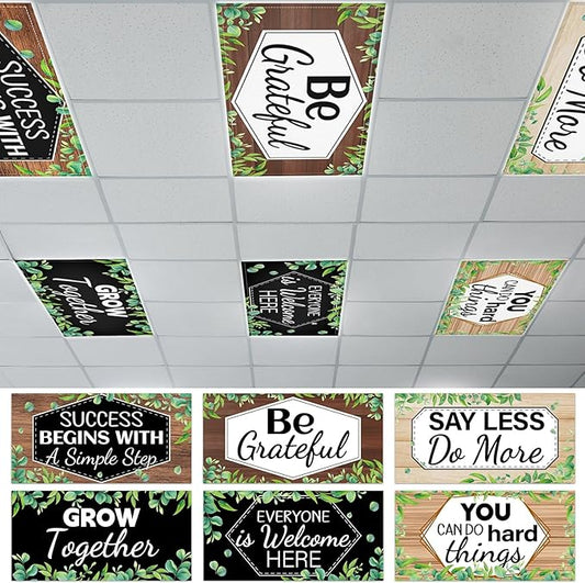 6 Pcs Fluorescent Light Covers with 60 Magnets Decorative for Classroom Ceiling Lights 4 x 2 Feet Magnetic Light Cover Filter Easy Install for Office Hospital Home Ceiling Supplies (Farmhouse)