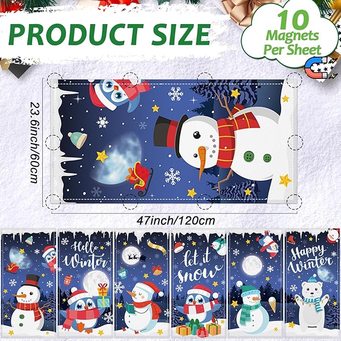 6 Pcs Fluorescent Light Covers with 60 Magnets Decorative for Classroom Ceiling Lights 4 x 2 Feet Magnetic Light Cover Filter Easy Install for Office Hospital Home Ceiling Supplies (Winter Snowman)