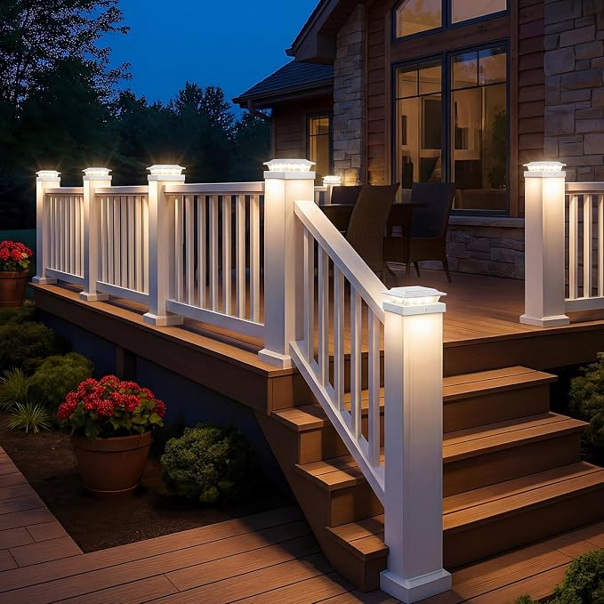 kolpop 4x4 Solar Post Cap Lights Outdoor 12Pack- 3 Color Temperatures&2 Level Brightness, IP65 Waterproof, 16 LED Fence Deck Post Light Solar Powered Only for 4×4/3.5×3.5 Wood/Vinyl Posts(White)