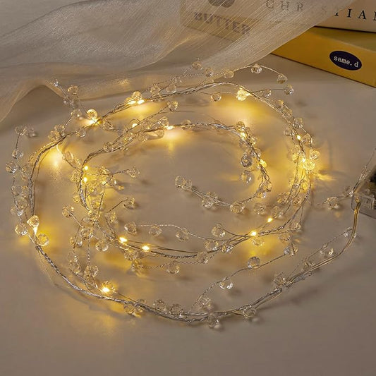 AdasBridal Diamond Beads String Fairy Lights Battery Operated - Clear Acrylic Crystal Bead Strand 20 Led String Lights 3.94 Ft for Christmas Tree Hanging Wedding Centerpiece Party Decorations, 2 Pack