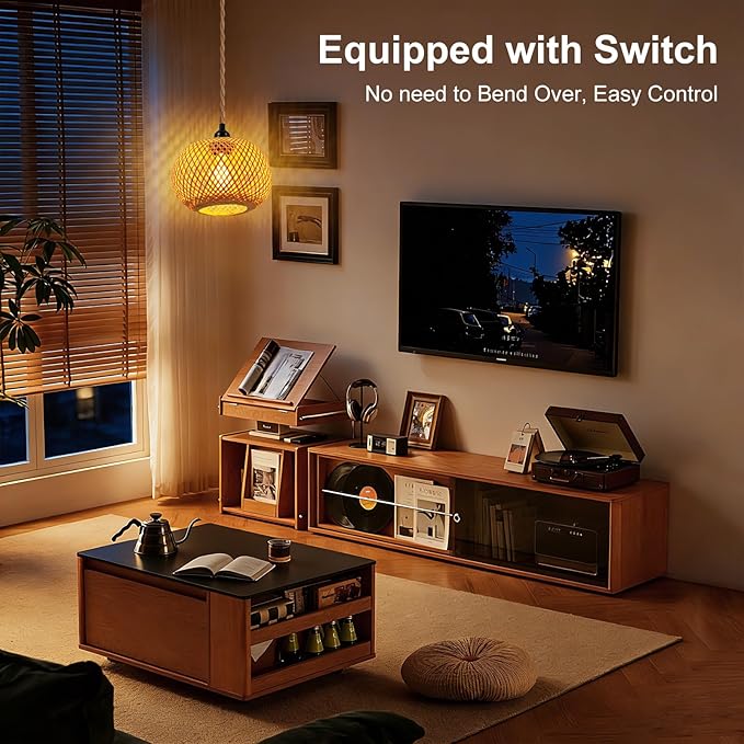 Pendant Light Hanging Lights 15ft Plug in Pendant Light - Hanging Light with On Off Switch Plug in Cord Pendant Light Fixture E26 E27 Light SocketCord for Bedroom Living Room ( 6-Single Layer Shade)