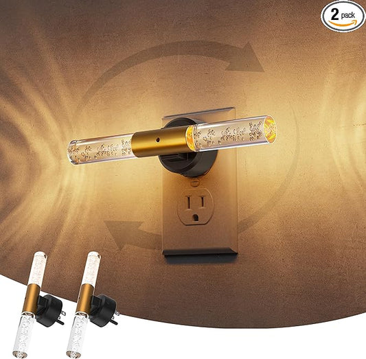 L LOHAS LED Night Light, Rotating Night Lights Plug into Wall, Light Sensor, Soft White 3 Level Dimmable LED Nightlight Plug in, Acrylic Bubble Mini Light for Bedroom Bathroom Hallway Adults, 2 Pack