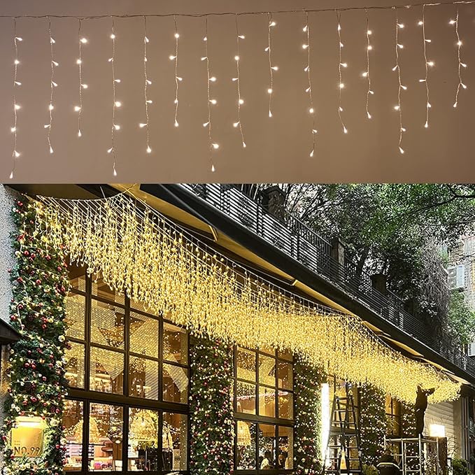 LED Ceiling Icicle Lights, 13FT 96 LEDs 8 Modes Twinkle Christmas Hanging Fairy String Curtain Lights for Parties Mall Patio Yard Indoor Outdoor Decoration Warm White, 4M