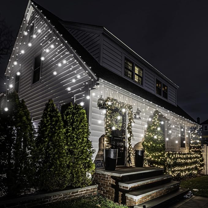 weillsnow White Icicle Lights Outdoor, 29.5 FT 360 LED Snowflake Icicle Lights with 72 Drops,Connectable Waterproof Hanging Christmas String Light for Indoor Outdoor Eaves Window Porch Decoration