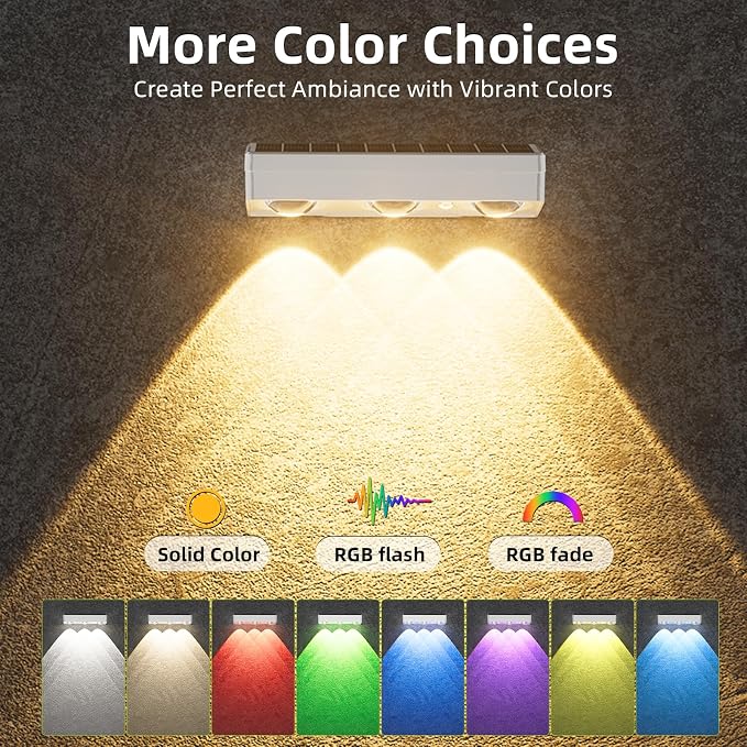 JOFIOS Solar Fence Lights with Remote 12 Pack, Color Changing RGB & Warm White, 12 Dynamic Modes, IP65 Waterproof, Solar Lights for Fence, Deck, Backyard, Patio Holiday & Party Decoration(White)
