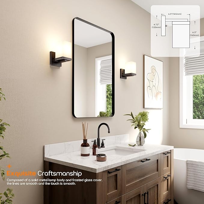 Wall Light Over Mirror Bathroom Vanity Lighting Fixtures with White Frosted Glass, Wall Sconce for Porch Hallway Entrance, Oil Rubbed Bronze T003ORB-L1
