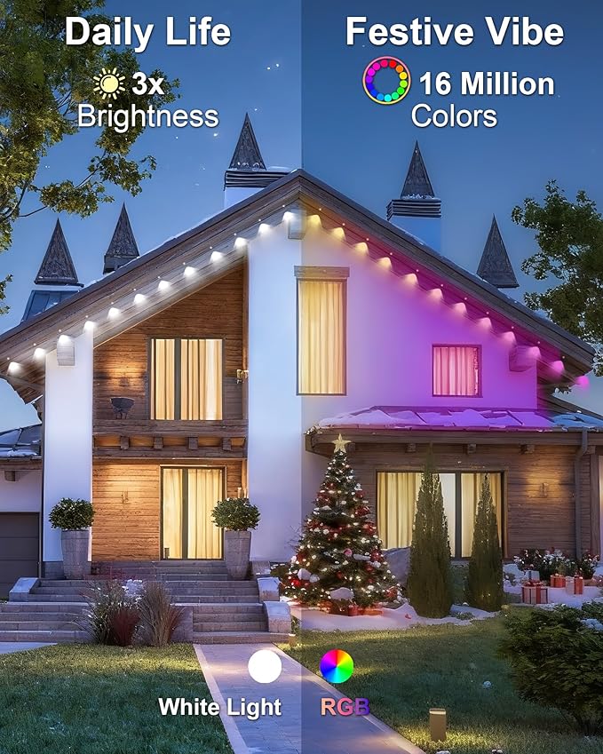 XINKAITE 500ft Permanent Outdoor Lights for House, 2025 Eave Lighting with App/Remote Control, IP67 Waterproof smartlight for Christmas, Halloween, Holiday, Party, Daily(2 Rolls 250FT)