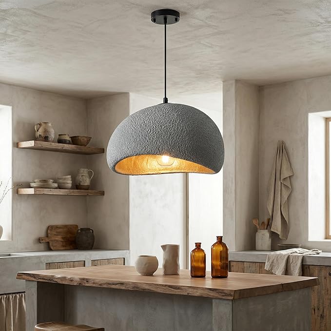 11.8 inch Wabi Sabi Pendant Light Modern Japanese Ceiling Fixture for Dining Room Kitchen Island Hallway, Gray E26 Base Hanging Lamp (30cm/11.8in)