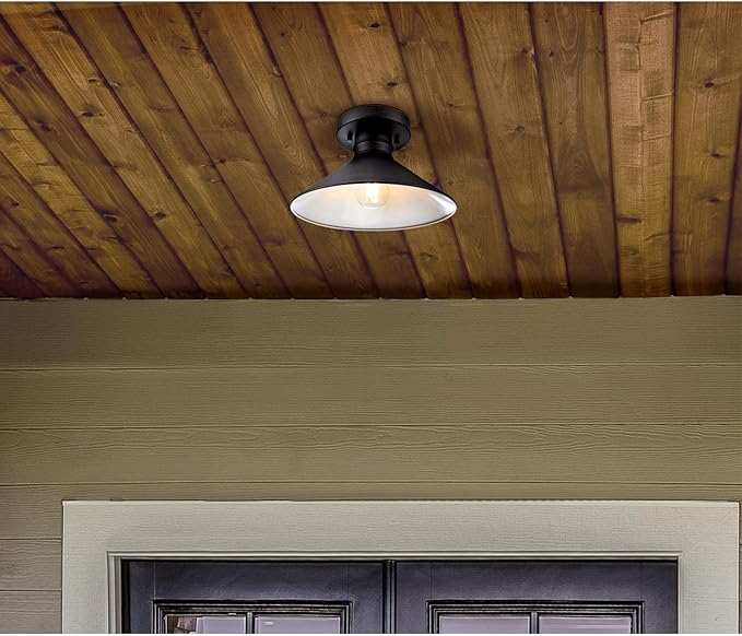 Westinghouse 6112900 Watts Creek 11 Inch Rustic/Arts & Crafts One-Light Outdoor Semi Flush Mount Ceiling Light, Dark Sky Friendly, Textured Black Finish