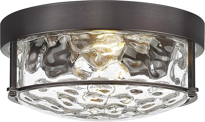 FEMILA 12" Flush Mount Ceiling Light, Modern Close to Ceiling Light Fixtures with Water Ripple Glass, E26 Base, 4FTJ22WG-F ORB