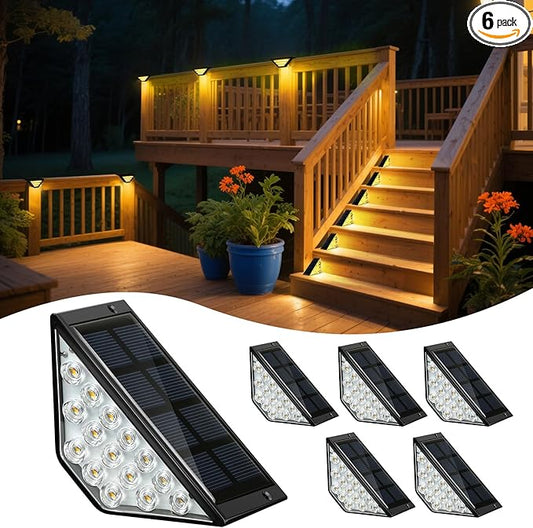 BKBB PPBB Solar Step Lights for Outside, Solar Stair Lights Outdoor Waterproof, Deck Step Lights for Fence, Patio, Yard, Porch, Front Door, Sidewalk, Garden, Patio Decor (6, Warm White)