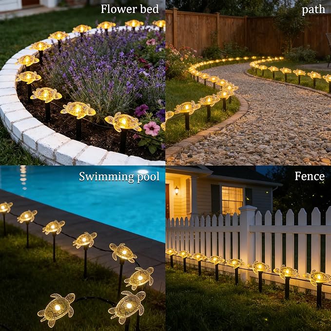 Solar Lights Outdoor, 10 LEDs Turtle String Light, 11.5 ft Waterproof Patio Landscape Lighting, Garden Decor for Yard, Warm White