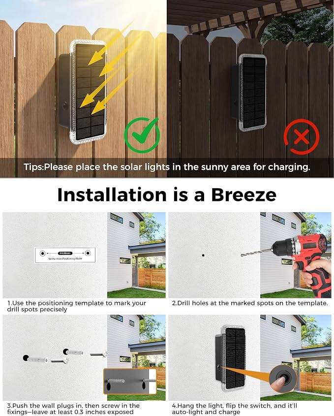 vighep Solar Fence Lights Outdoor 2 Pack, 5CCT(3000K-6000K) Up and Down Solar Wall Lights, IP65 Waterproof Dusk to Dawn Fence Lights Solar Powered for Patio, Porch, Backyard, Garage, Wall Decor