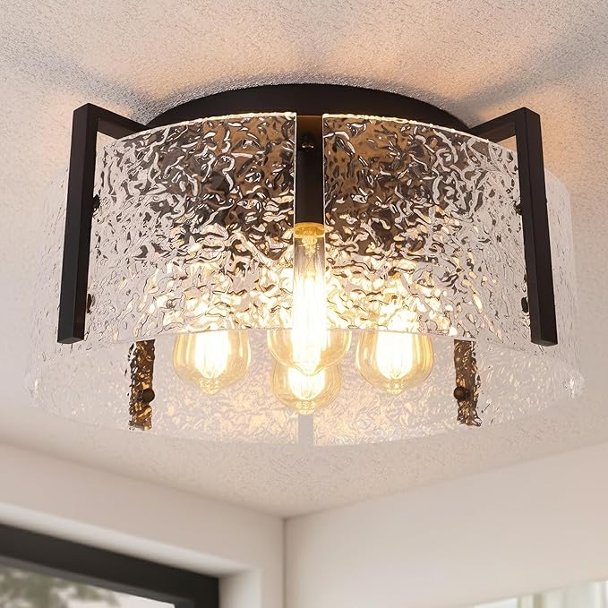 Bektas Semi Flush Mount Ceiling Light, Hallway Light Fixture,Entryway Light,Modern Bedroom Lampe,Metal Light Fixtures,Lighting Fixture Flush Mount for Kitchen Bathroom Dining Room (Black, 4-Light)