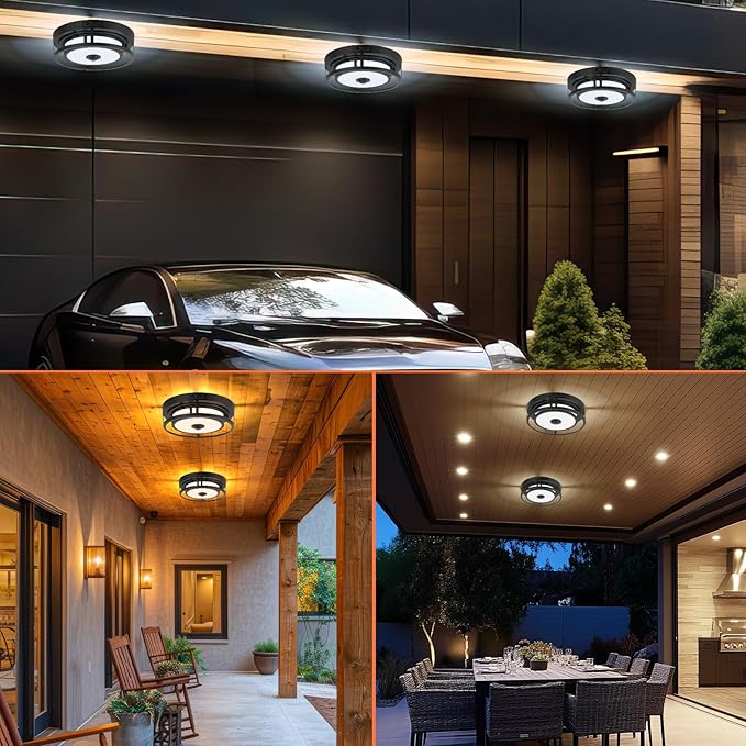 12IN LED Motion Sensor Outdoor Ceiling Light, Flush Mount Ceiling Light Fixtures, 3CCT 3000-5000K Dusk to Dawn Ceiling Porch Light Motion Sensor Outdoor Lights Waterproof for Porch Entryway Garage