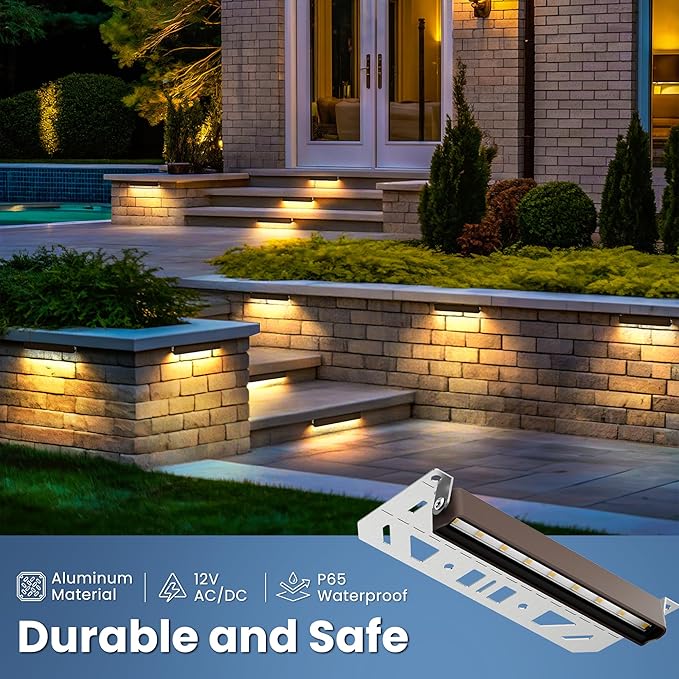 AUDERWIN Retaining Wall Lights, 7 Inch LED Hardscape Lighting Waterproof, 12V Low Voltage Landscape Lighting, Outdoor Step Lights for Patio Stairs Deck 2700K, 270° Rotate, 16 Pack