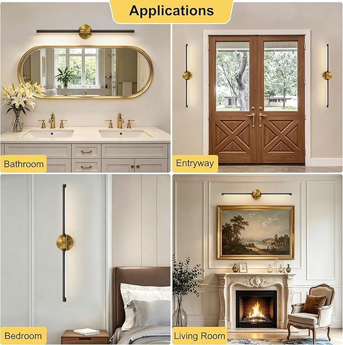 31" Black and Gold Vanity Light Bathroom Light Fixtures Over Mirror, 360° Rotatable LED Brushed Gold and Black Vanity Lights for Bathroom,18W 4000K Modern Vanity Light Bar for Bedroom Hallway Entryway