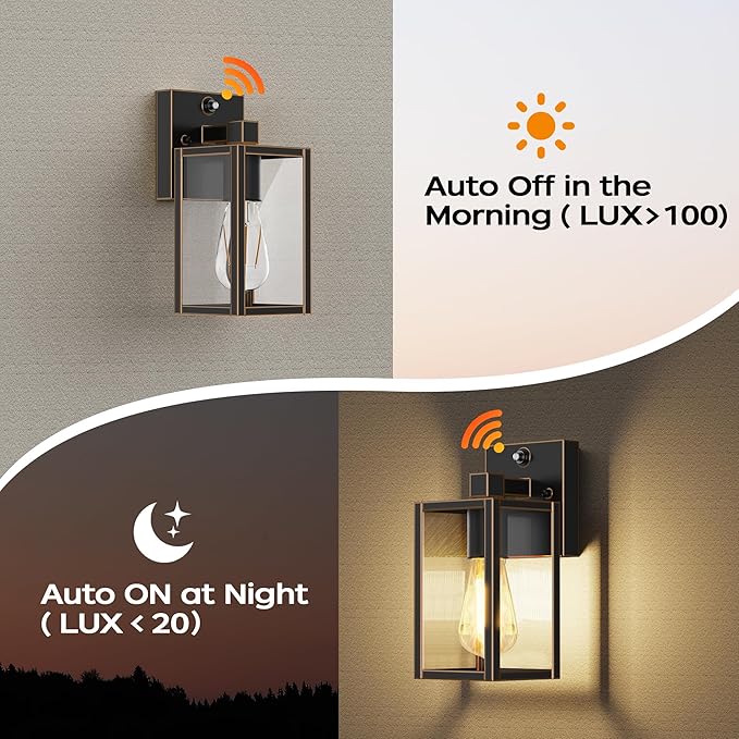 Gold Dusk to Dawn Porch Lights Fixtures, Outdoor Lights for House, Outdoor Wall Lights Exterior, Waterproof Wall Sconce Lamp, Wall Lantern, Anti Rust Coach Lights for Doorway (Black with Gold Rim)