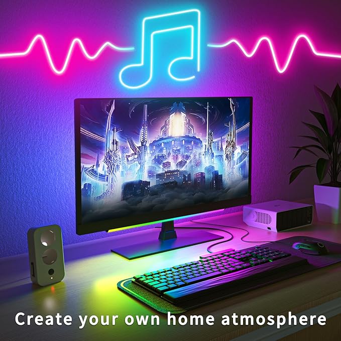 segrass 16.4FT Led Neon Rope Lights Control with App/Remote,Flexible Led Rope Lights,Multiple Modes,IP65 Outdoor RGB Neon Lights Waterproof,Music Sync Gaming Led Neon Strip Lights for Bedroom Décor