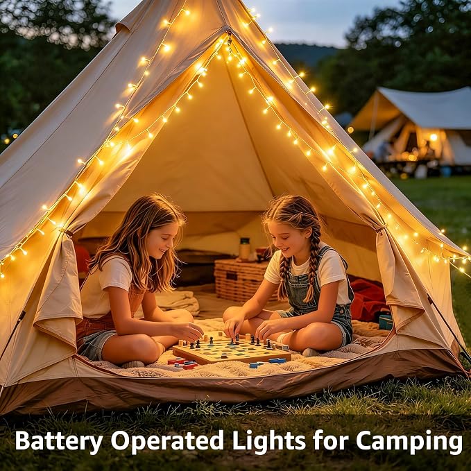Ollny Fairy Lights Battery Operated, 100 LED 33FT Battery Powered String Lights, 8 Modes Waterproof LED Light for Bedroom Indoor Outdoor Camping Classroom Party Decor, Warm White