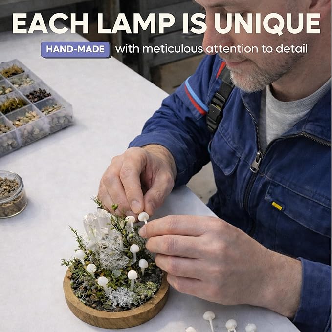 Mushroom Night Light Lamp - Handmade Glass Dome Fairy Light with Solid Wood Base, USB or Wireless, Cozy Aesthetic Bedside Table Decor, Unique Gift | Purple Rain