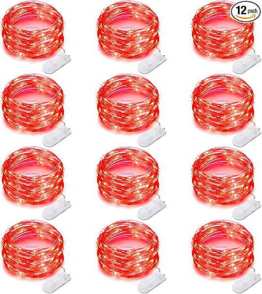 Yiaht 12 Pack Fairy Lights Battery Operated String Lights 7 Feet 20 Led Waterproof Christmas Lights Silver Wire Firefly Starry Moon Lights for Bedroom Red