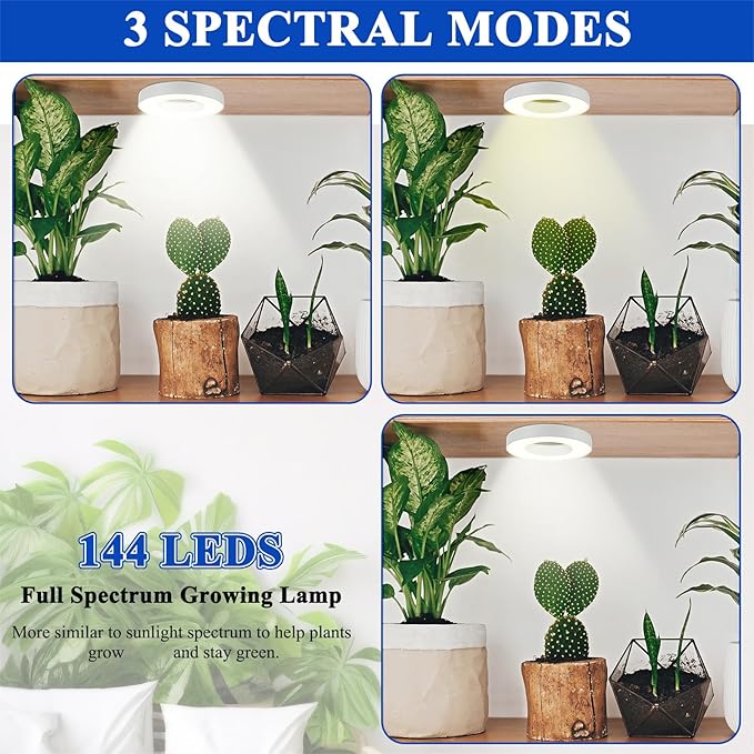Tujoe Quad Head Indoor Plant Lights for Growth Ceiling Grow Lights for Indoor Plants 196 LED Full Spectrum LED Grow Lamp 5v Safe Voltage Lamp with 4/8/12h Auto Switch 4 Dimmable Brightness Levels