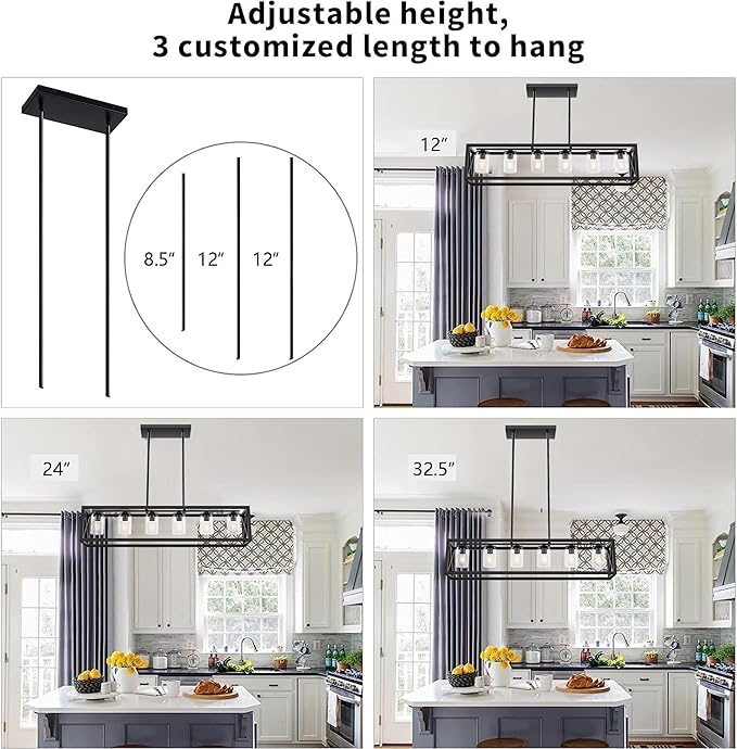 Espird Farmhouse Dining Room Light Fixture - 6 Light Kitchen Island Lighting with Adjustable Height & Thickened Metal Dining Room Light Fixture Over Table，Chandeliers for Dining Room&Kitchen Island