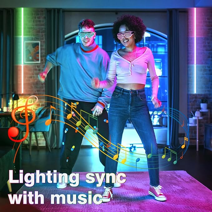 Upgrade Smart RGB Music Sync Multiple Colors Chasing 16.4ft neon Led Strip Lights Cuttable and Linkable, Flexible Outdoor Led Strip Lights Waterproof, Button or APP Control led Lights Strip