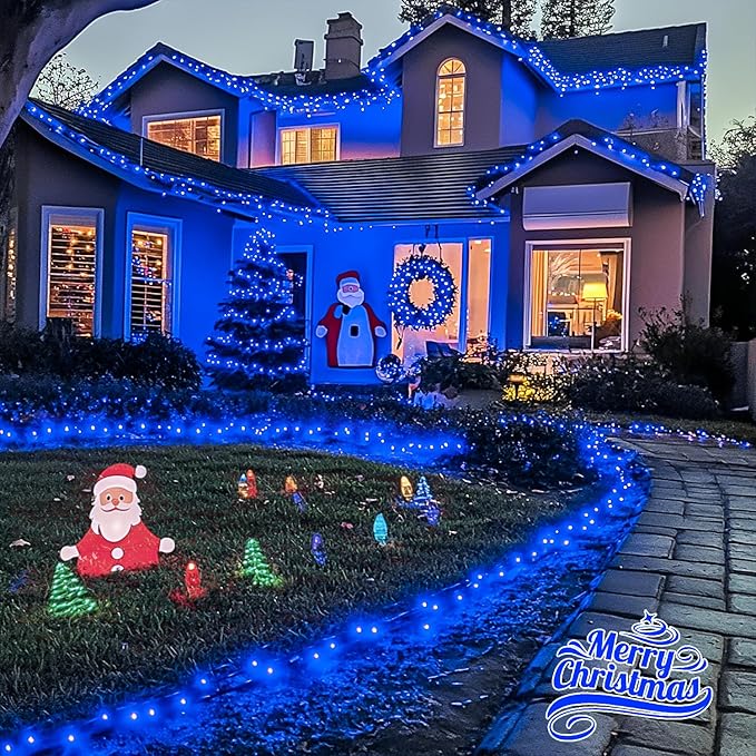 JMEXSUSS 200 LED Blue Christmas Lights Outdoor, Expandable 66ft Blue String Lights Green Wire, 8 Modes Twinkle Xmas Tree Light Plug in for Party Indoor Ceiling Beroom Patio Fence Yard Decor