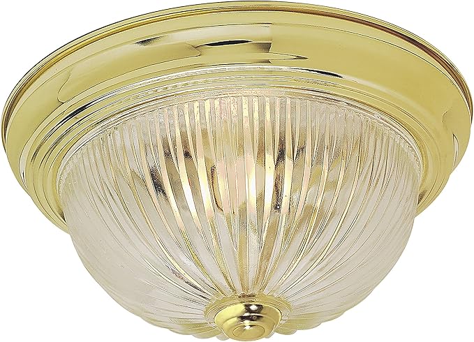 NUVO SF76/091 Two Light Flush Mount, Polished Brass/Clear Ribbed Glass