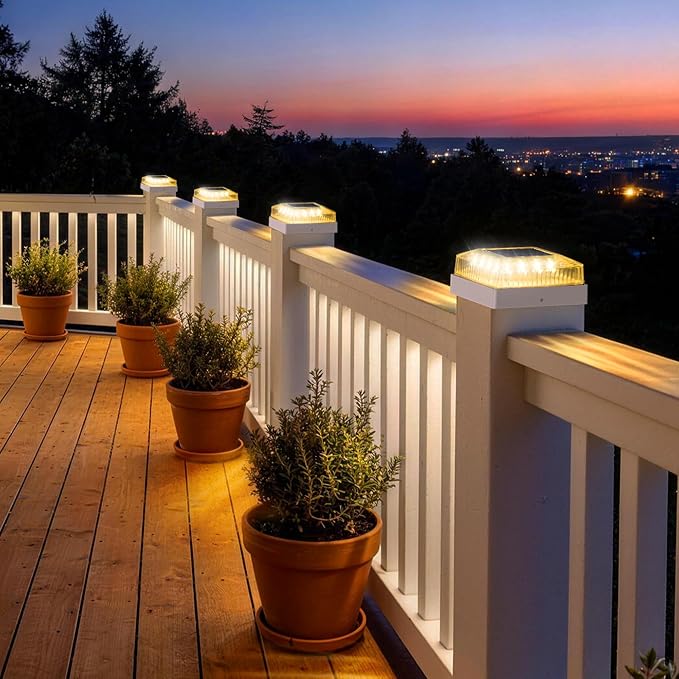 Solar Post Cap Lights, 8-Pack Fence Post Solar Lights for 4x4 Wood/Vinyl Posts, IP65 Waterproof, 10-12 Hours of Illumination with 3 Lighting Modes for Garden/Patio/Porch - White