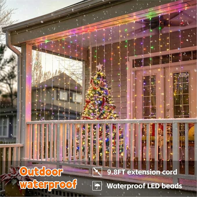 Curtain Light for Bedroom, 200LED 6.6x6.6ft Multicolor Window Wall Hanging Fairy Curtain String Light, 8 Modes Remote Fairy String Lights Indoor for Wedding Party Home Garden Decorations
