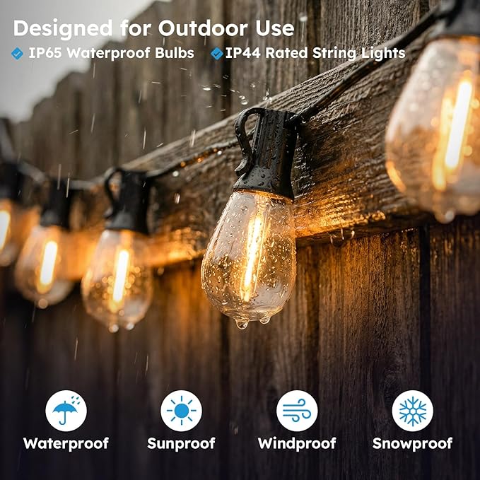 GvvooHome 150FT Outdoor String Light with S11 Plastic Bulbs, Low-Voltage LED Patio Light with App & Remote, Music Sync, 4 Lighting Modes, Dimmable & Waterproof for Backyard, Porch, Garden, Deck, Party