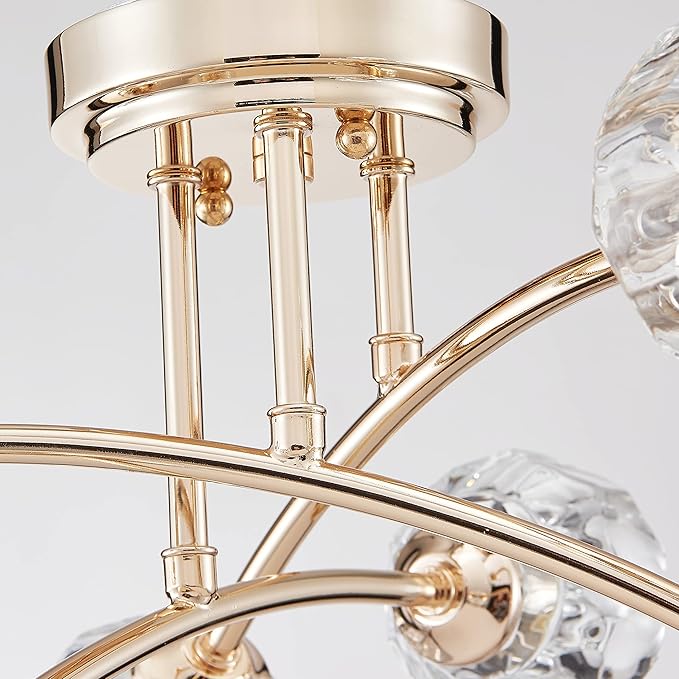 AGV LIGHTING Modern Spuntnik Crystal Ceiling Light Fixture, Semi Flush Mount Ceiling Light, G9 Base 6-Lights, D16 x H10, Clear Crystal & Shining Gold Finish Metal Frame