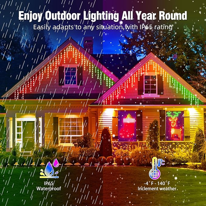 AHAWILL Icicle Lights for Outside,66ft Christmas Lights Outdoor with Dimmable 510LED,IP65 Waterproof,USB Plug in Curtain String Lights with DIY Scene Modes for Party,Roof,Halloween Decor(Multicolor)