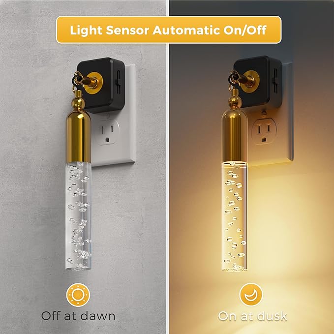L LOHAS LED Night Lights Plug into Wall, Dimmable Night Light 0-100LM, Rotating Night Lights with Light Sensor, 3000K Soft Light, LED Acrylic Bubble Nightlight Plug in for Bathroom Hallway, 1 Pack