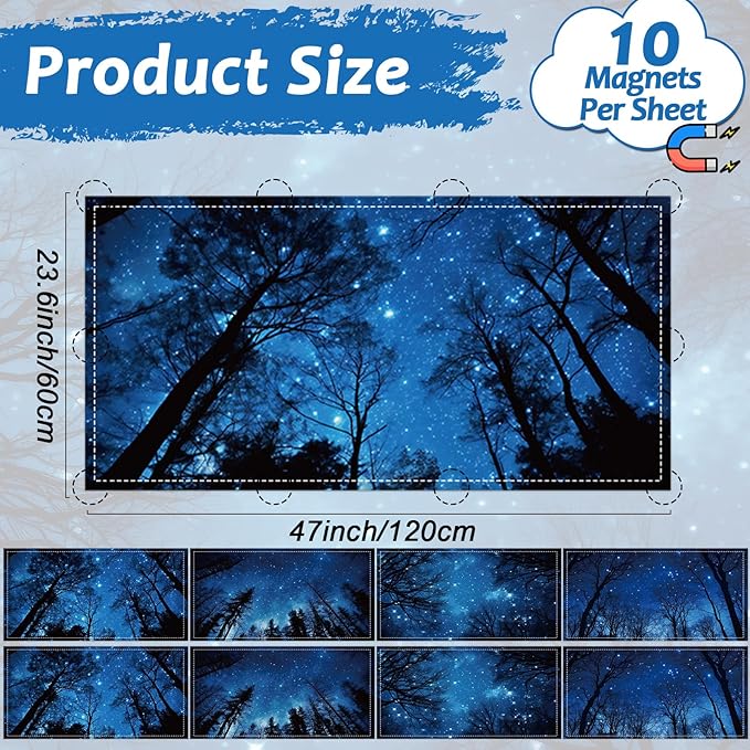 8 Pack Fluorescent Light Covers with 80 Magnets Decorative for Classroom Ceiling Light 4 x 2 Feet Magnetic Cover Filter Easy Install for Office School Home Hospital Drop Ceiling Supplies(Night Forest)