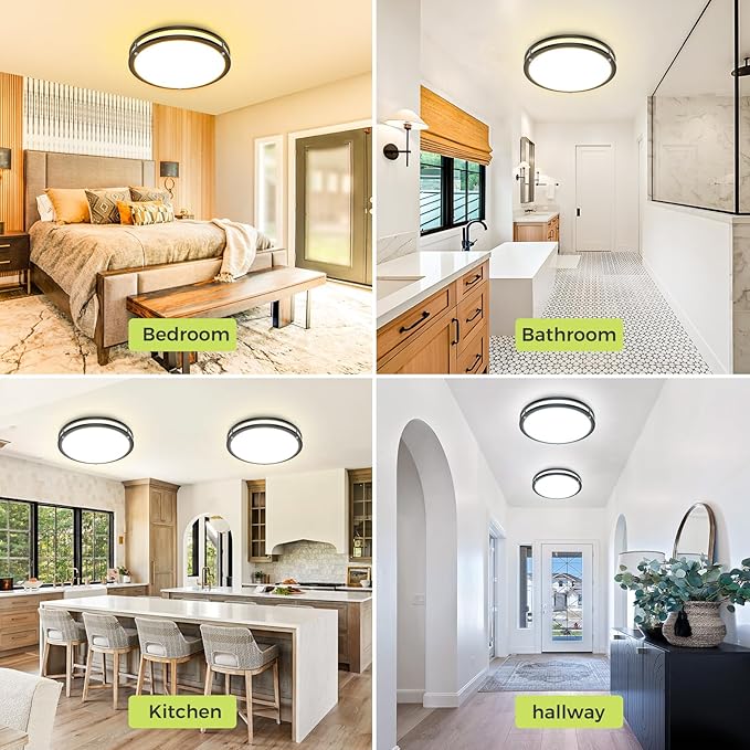 hepside 1 Pack Flush Mount Ceiling Light Fixture, Dimmable & 5CCT Ceiling Light Black, 10inch 15W 3000K 3500K 4000K 5000K 6500K Adjustable Ceiling Lamps for Kitchen Bathroom Bedroom Hallway