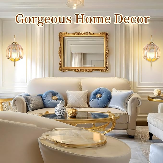 Vintage Battery Wall Sconce with Flower lampshade,Rechargeable Battery Powered Wall Lights,Wall lamp with 15 Colors for Bedroom Living Room Home Decor (Amber Tulip, 2 Light Battery Operated)