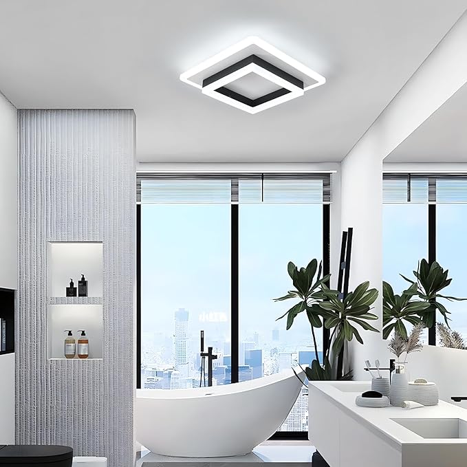 DELIPOP 30W Square Modern LED Ceiling Light, Black Flush Mount Light Fixture, 6500K Cool White Hallway Ceiling Light for Living Room Bedroom Bathroom Kitchen