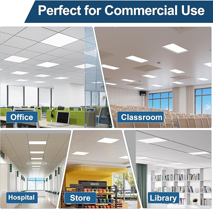2x2 LED Flat Panel Light, Commercial Drop Ceiling Troffer, 4 Pack, 15W–40W Wattage Selectable, 5CCT 3500K–6500K, 0–10V Dimmable, Flicker-Free, ETL Listed