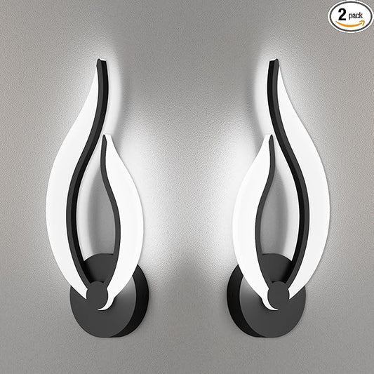 Hard-Wired 2-Pack Modern Indoor Wall Sconce 10W LED Black Dimmable Wall Sconce Set of 2 for Living Room Bedroom Hallway (Cool White Light, 5500K)