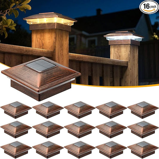 APONUO 16 Pack Fence Post Solar Lights, 2 Modes(Warm/Cool Light) Outdoor Waterproof 4x4 Post Solar Lights, Solar Powered Garden, Patio, Deck Decor for 4x4 Wood & Vinyl Posts, Copper