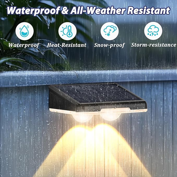 Solar Fence Lights Outdoor 12-Pack, Waterproof LED Fence Light Solar Powered with 3 Modes (3000K/4500K/6500K) for Outside, Deck, Step, Stairs, Balcony, Yard, Patio, Walkway, Pathway, Railing