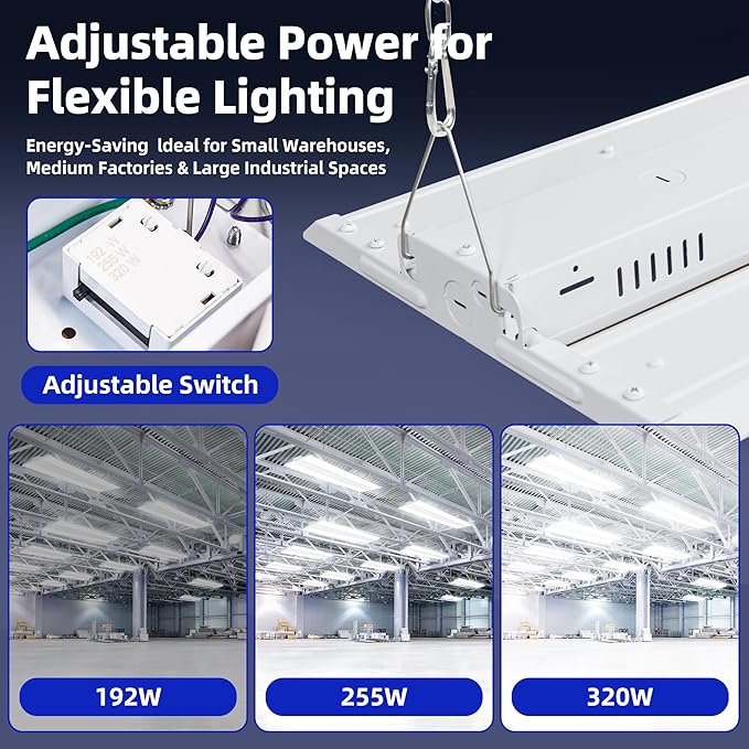 hykolity LED Linear High Bay Light 4FT with PIR Sensor Base, 320W/256W/192W Power Tunable, 43200LM/34560LM/25920LM 5000K Shop Lights Lighting Fixtures for Garage, Warehouse, 2-Pack