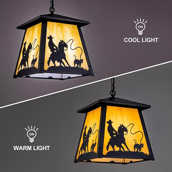 TOCHIC Black Farmhouse Chandelier, 12" Vintage Outdoor Pendant Light Fixture for Porch Gazebo Patio, Rustic Waterproof Western Cowboy Chandeliers for Entryway, Hallway, Foyer, Kitchen, Dining Room